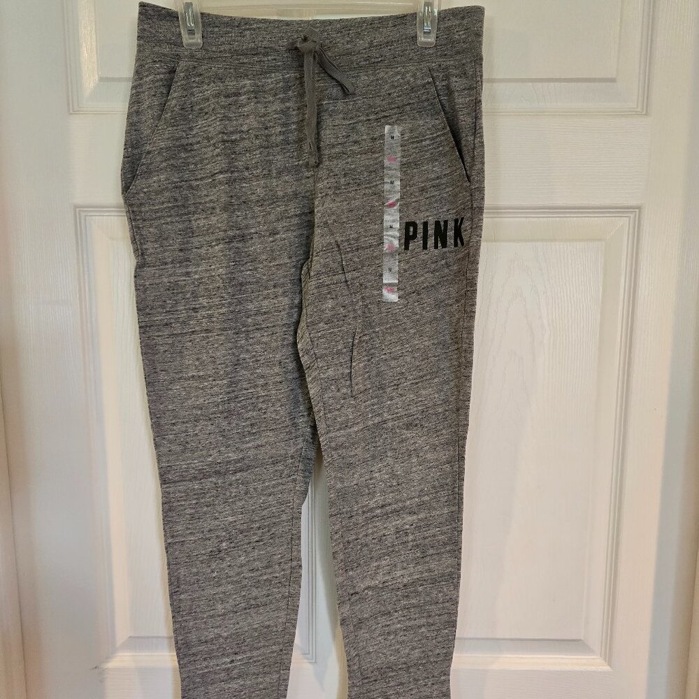 NWT VS Pink M Heather Grey Skinny Collegiate Cotton Joggers